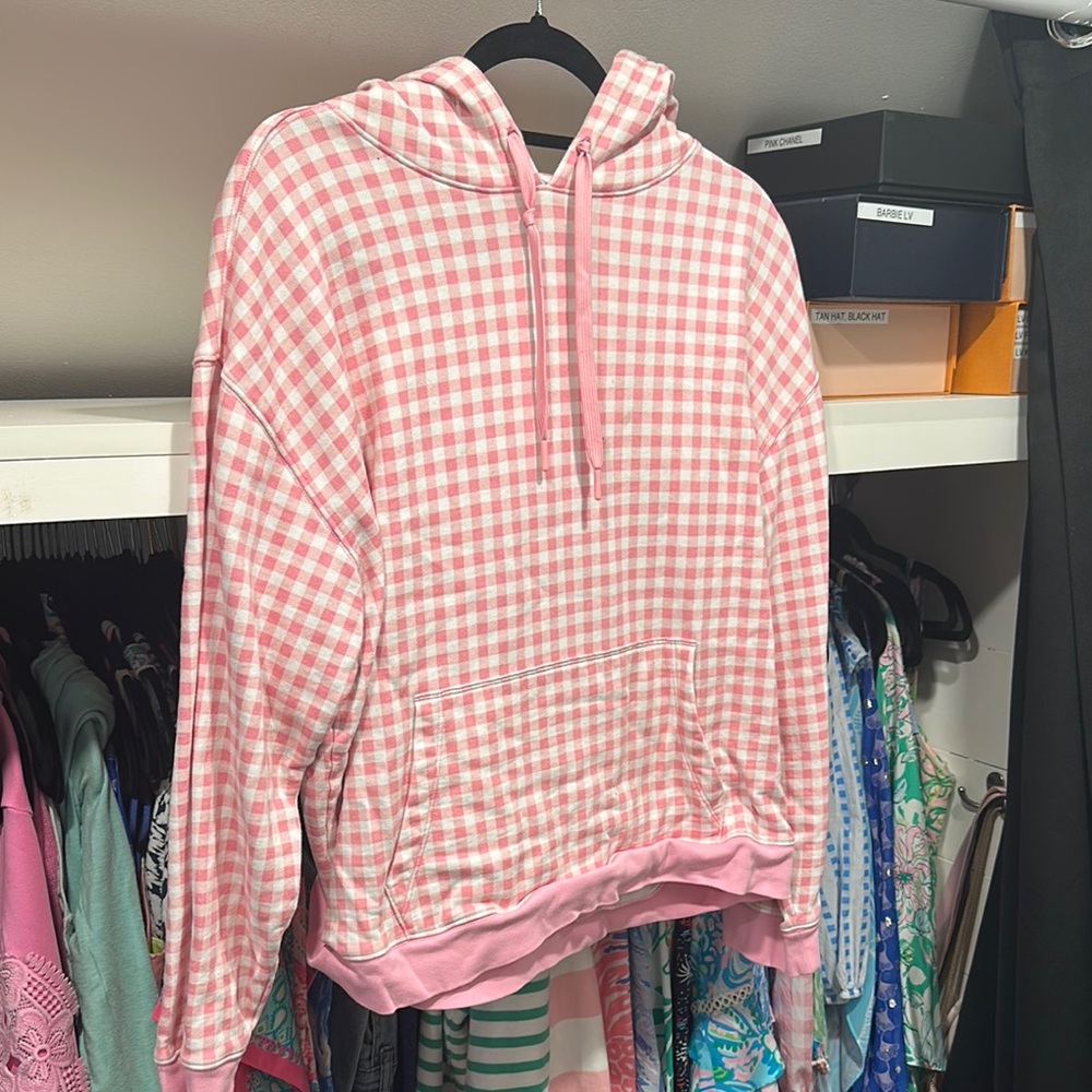 Draper James XL Pink Gingham Hoodie worn once